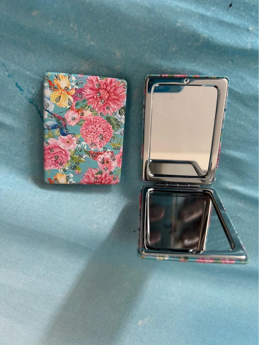 Floral Compact Mirror - Pink & Teal.  21